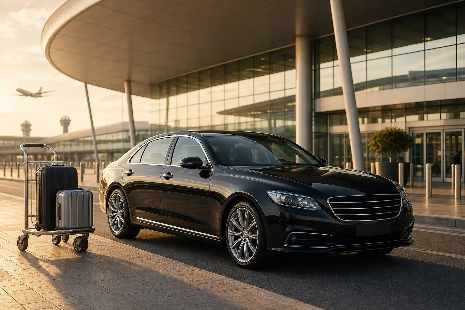 Executive car waiting outside the Orly airport terminal